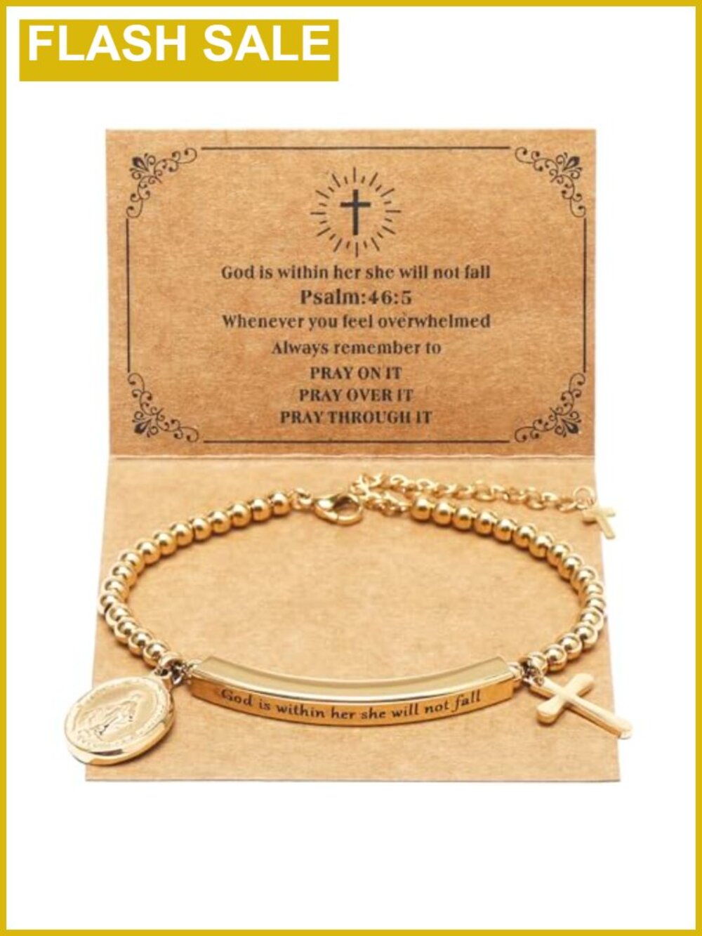 Stainless Steel Cross Charm Bracelet Christian Scripture Inspirational Gift for